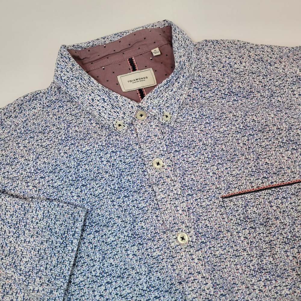 7 Diamonds Shirt Mens Large Blue Short Sleeve Button Down Geometric‎